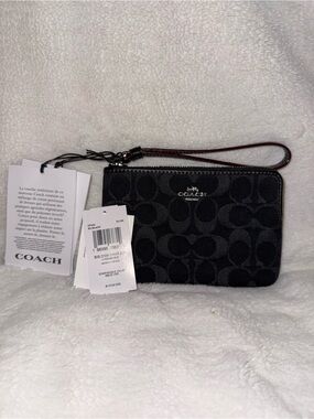 Coach Black Denim Signature Wristlet Pouch